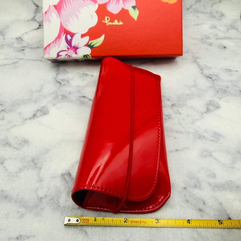 Pomellato Sunglasses Case Set, Faux Red Leather, Floral Red Boxed, Black Cloth - Picture 4 of 7